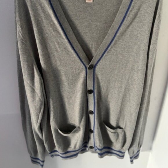 Brooks Brothers Cardigan Sweater XL Gray Blue Trim Knit V Neck Classic Casual - Picture 3 of 7